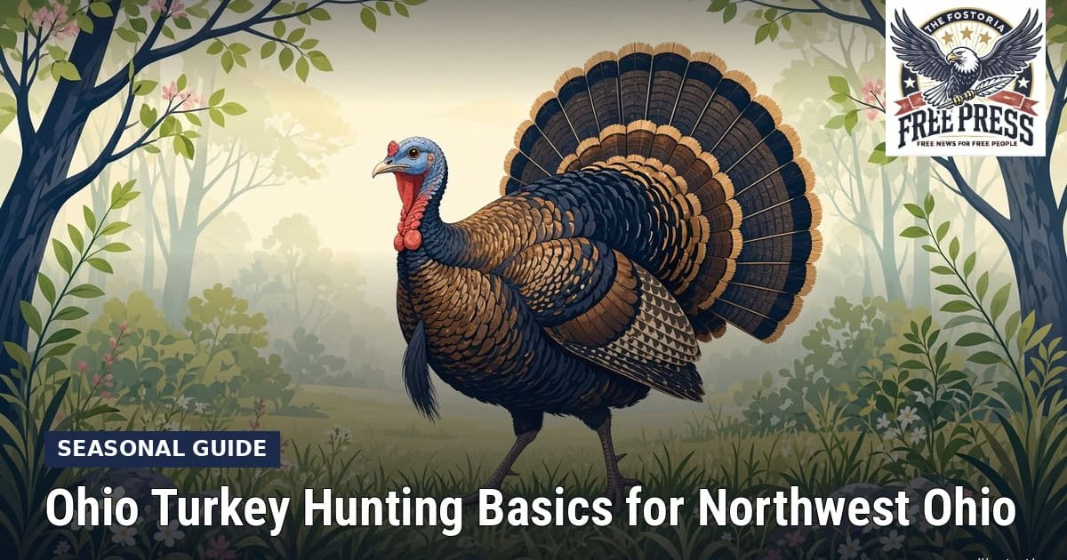 Fostoria News: Illustration, with headline: Ohio Turkey Hunting Basics for Northwest Ohio